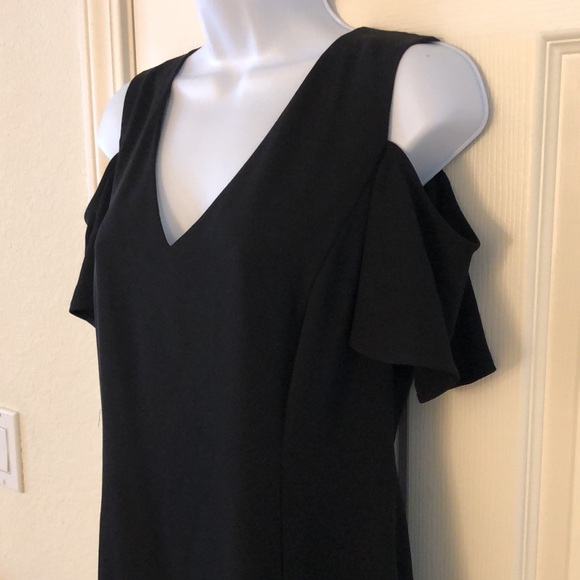 Calvin Klein Cold Shoulder Black V-Neck Dress - Picture 10 of 16